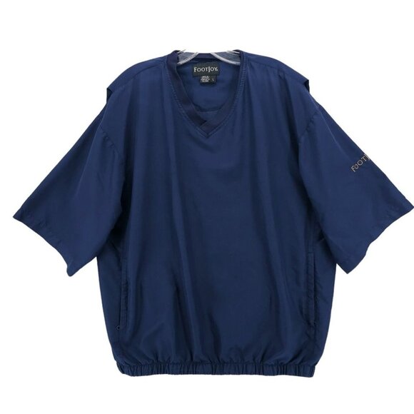 FOOTJOY Dark Navy Blue V-Neck Short Sleeve Golf Windbreaker Pullover LARGE - Picture 1 of 8